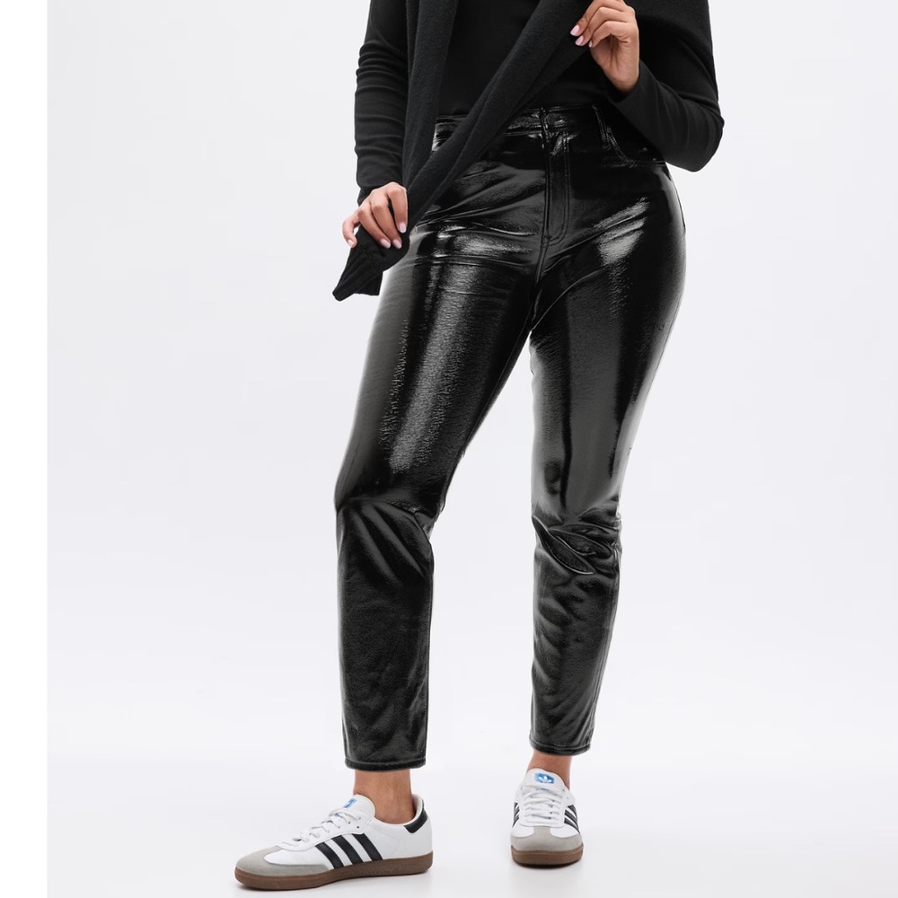 High Rise Vegan Patent Leather Vintage Slim Pants
